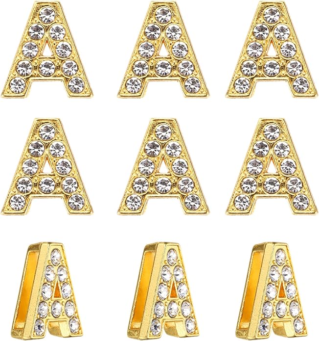 Gold A-Z 8mm Full Rhinestone Slide Charms