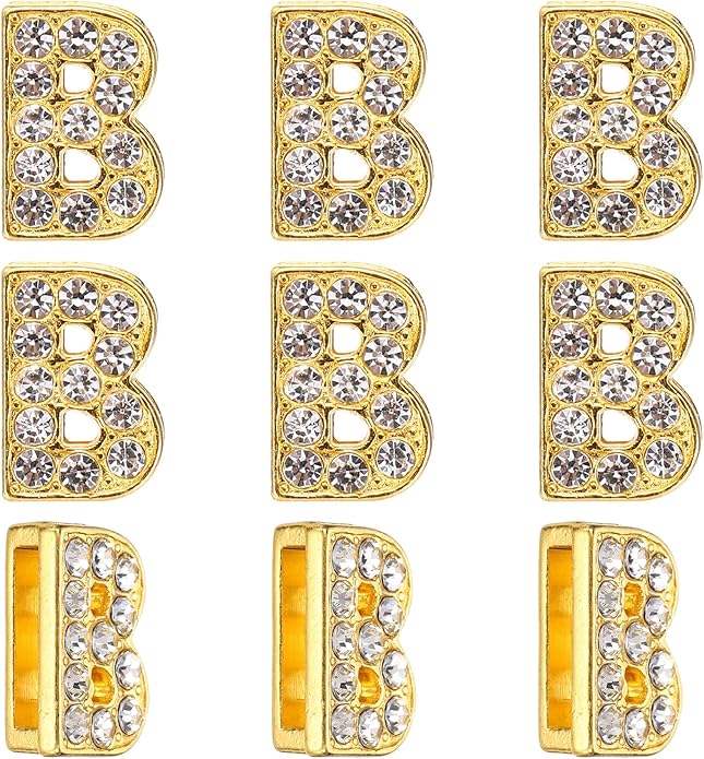 Gold A-Z 8mm Full Rhinestone Slide Charms