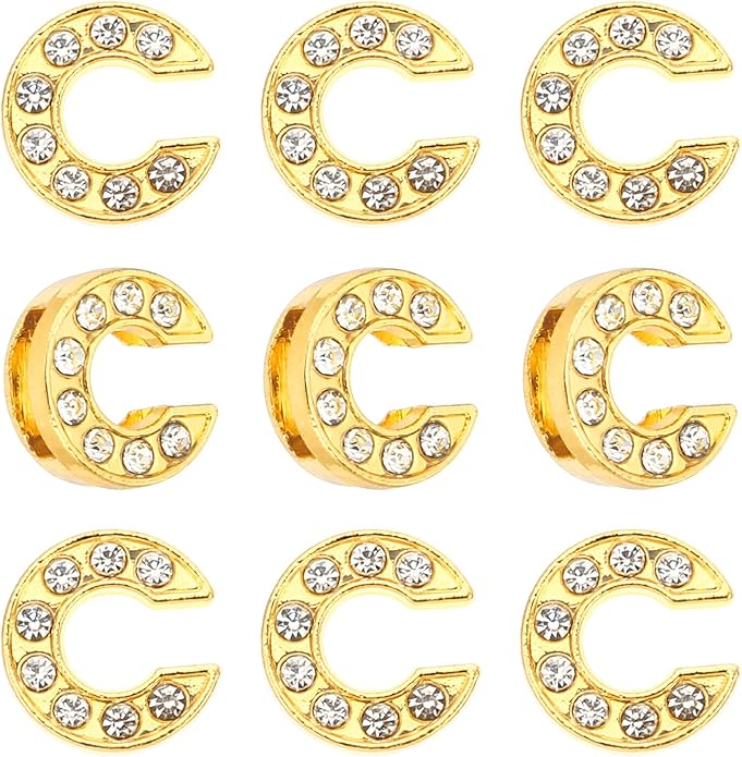 Gold A-Z 8mm Full Rhinestone Slide Charms