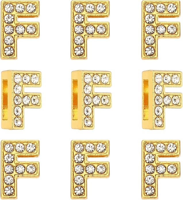 Gold A-Z 8mm Full Rhinestone Slide Charms