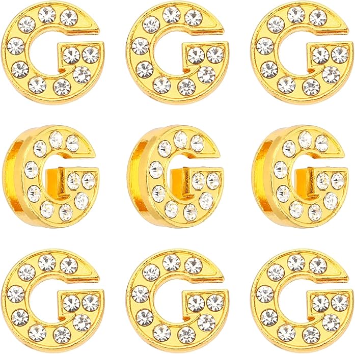 Gold A-Z 8mm Full Rhinestone Slide Charms