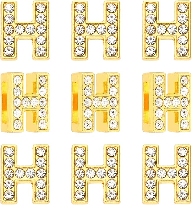 Gold A-Z 8mm Full Rhinestone Slide Charms
