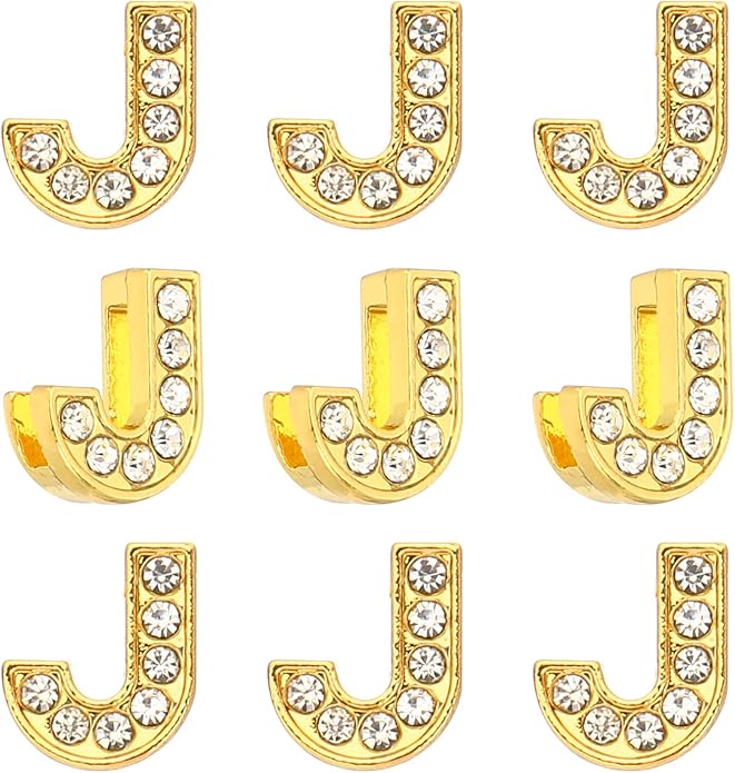 Gold A-Z 8mm Full Rhinestone Slide Charms