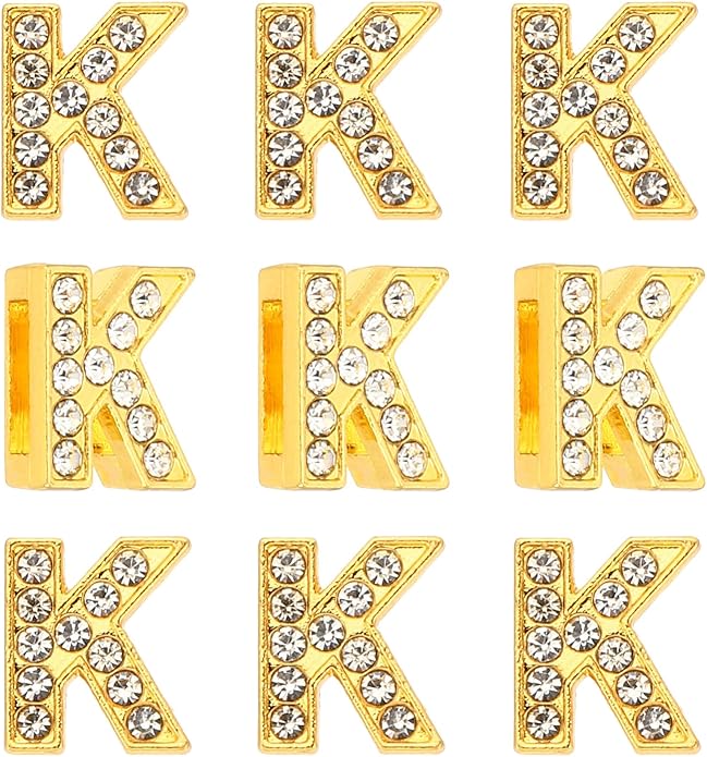 Gold A-Z 8mm Full Rhinestone Slide Charms