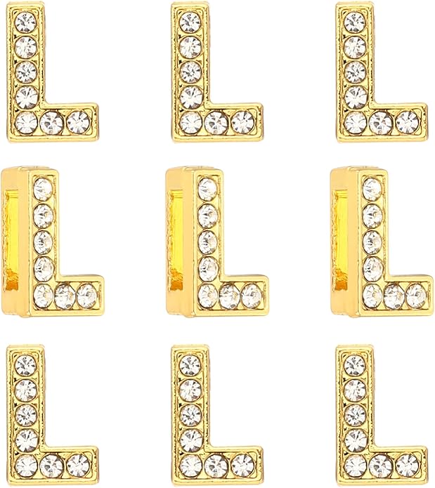 Gold A-Z 8mm Full Rhinestone Slide Charms