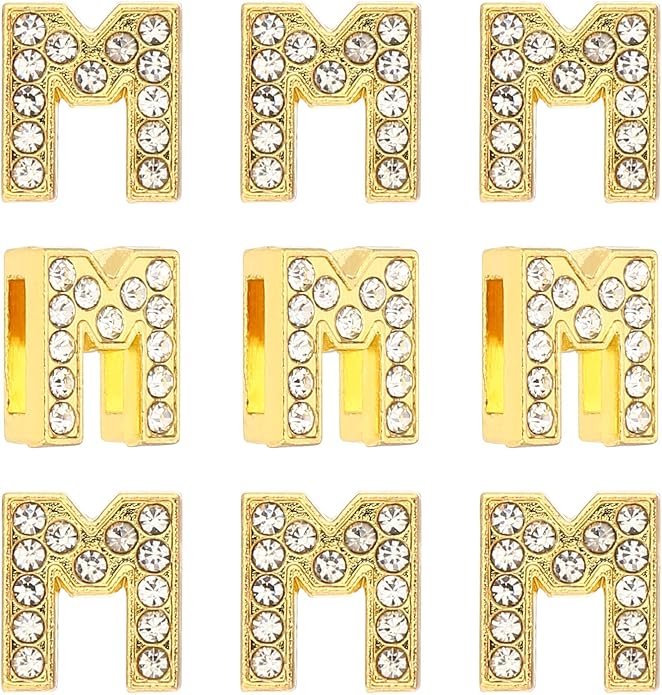 Gold A-Z 8mm Full Rhinestone Slide Charms