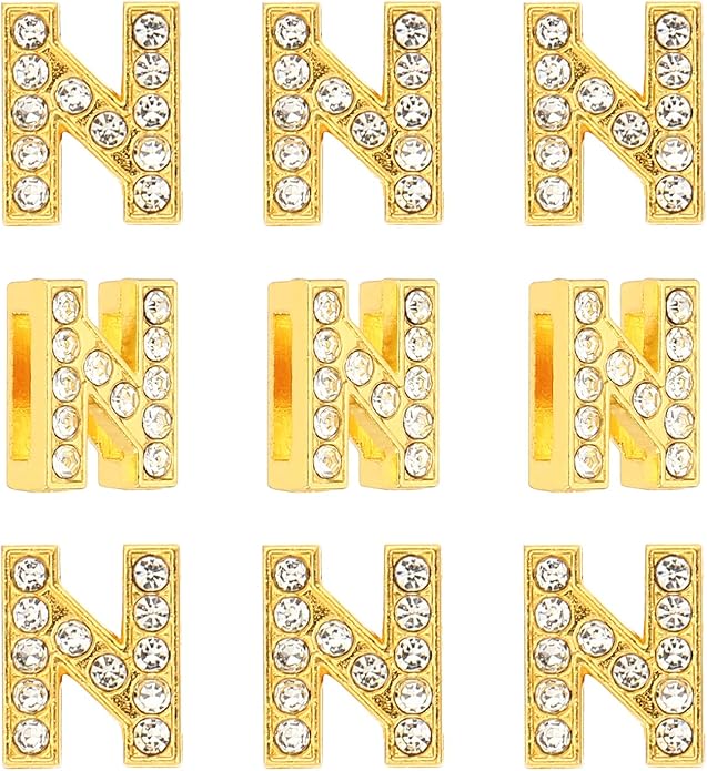 Gold A-Z 8mm Full Rhinestone Slide Charms