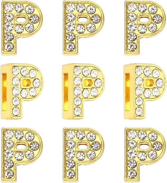 Gold A-Z 8mm Full Rhinestone Slide Charms