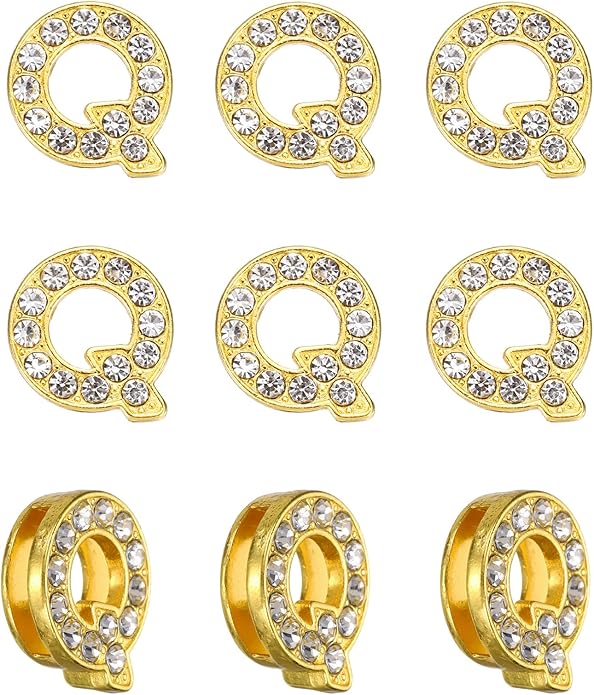 Gold A-Z 8mm Full Rhinestone Slide Charms