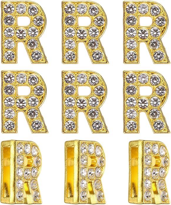 Gold A-Z 8mm Full Rhinestone Slide Charms