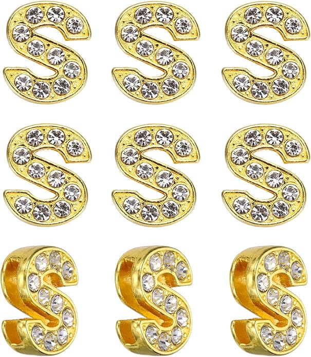 Gold A-Z 8mm Full Rhinestone Slide Charms