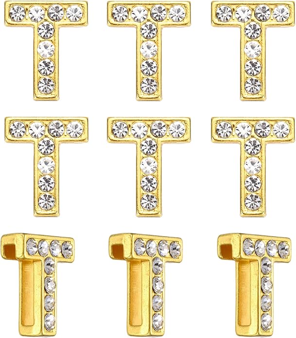 Gold A-Z 8mm Full Rhinestone Slide Charms