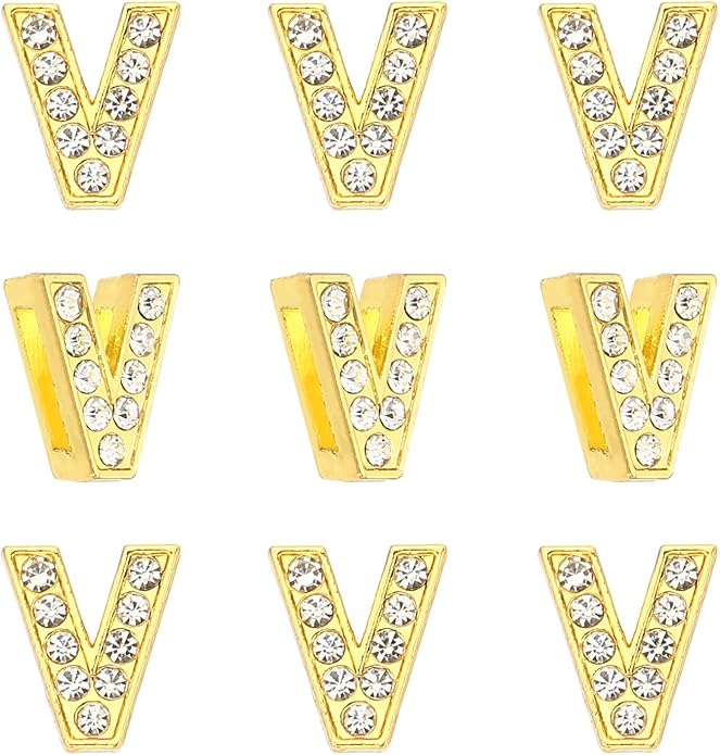 Gold A-Z 8mm Full Rhinestone Slide Charms