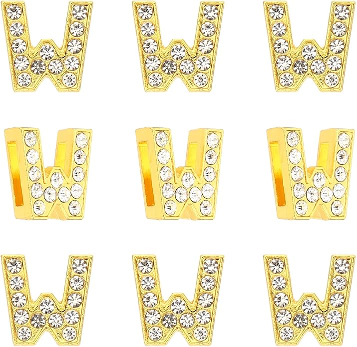 Gold A-Z 8mm Full Rhinestone Slide Charms