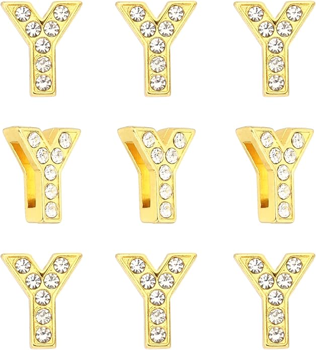 Gold A-Z 8mm Full Rhinestone Slide Charms