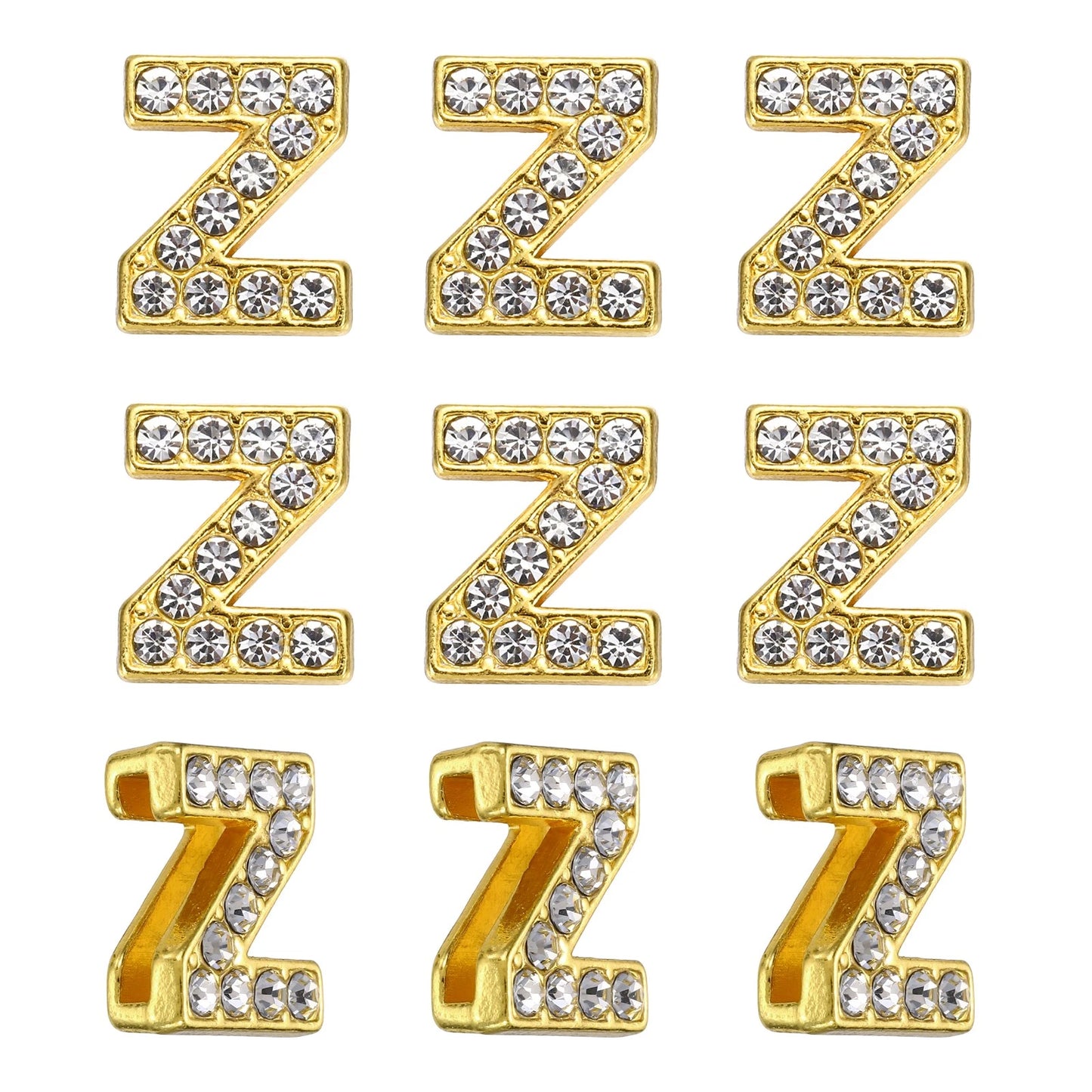 Gold A-Z 8mm Full Rhinestone Slide Charms
