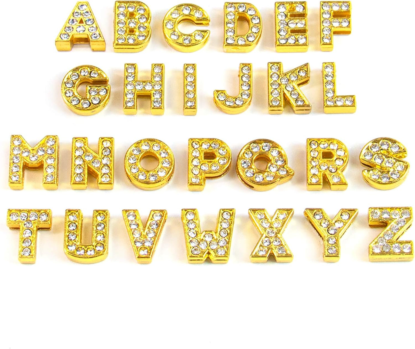 Gold A-Z 8mm Full Rhinestone Slide Charms