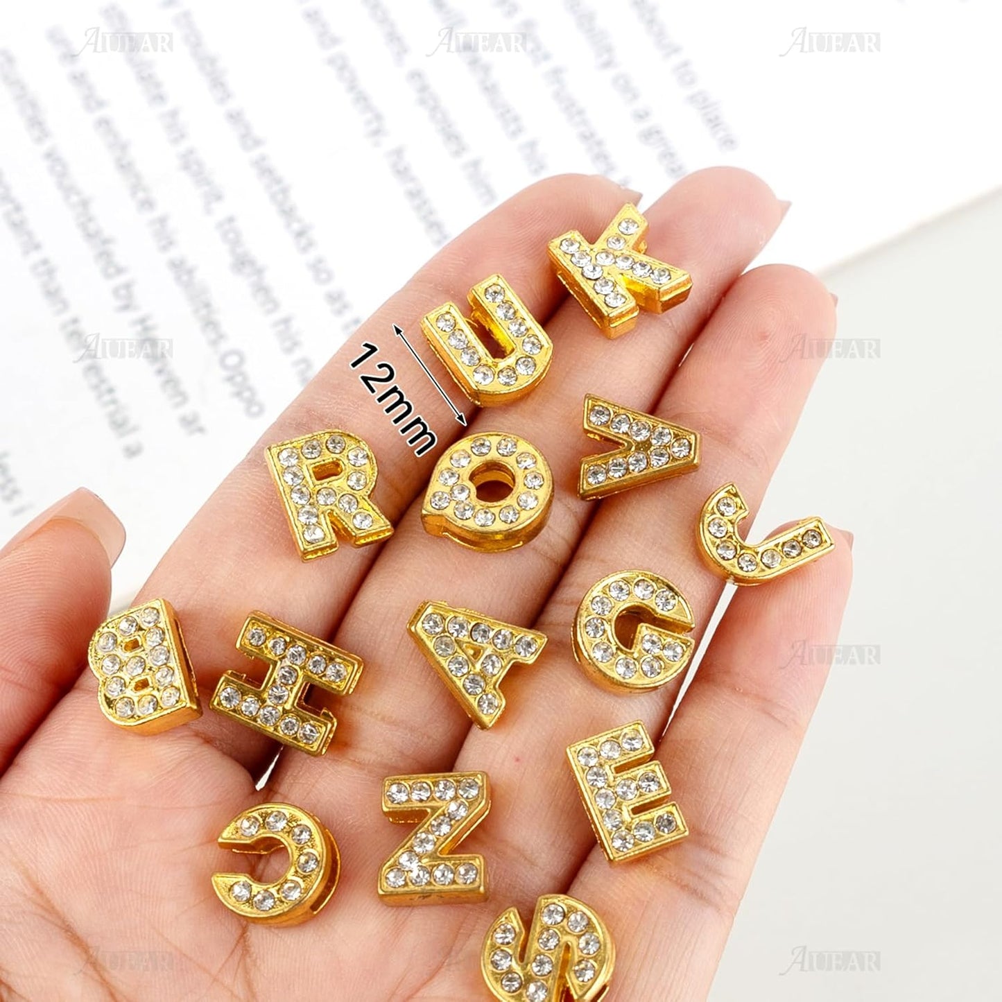 Gold A-Z 8mm Full Rhinestone Slide Charms