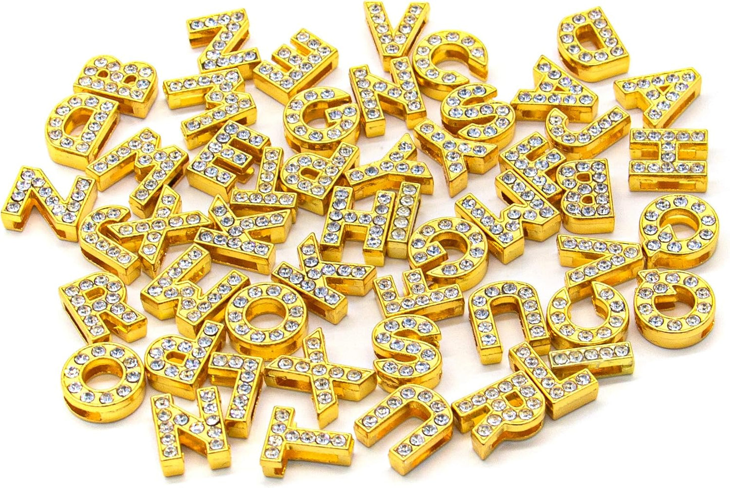 Gold A-Z 8mm Full Rhinestone Slide Charms